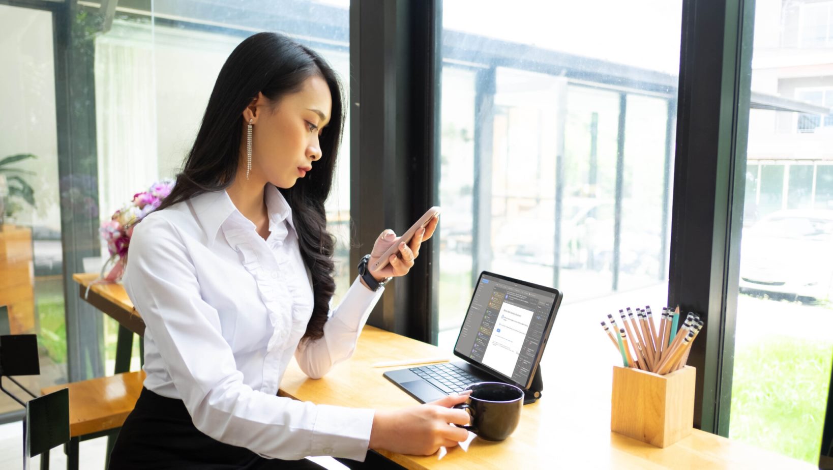 Woman looking at her phone