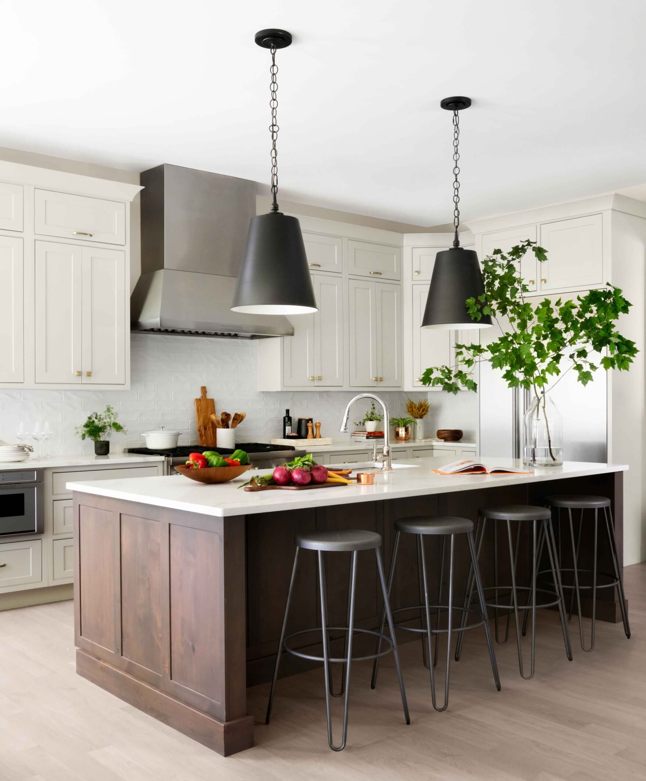 Large kitchen island made of dark wood