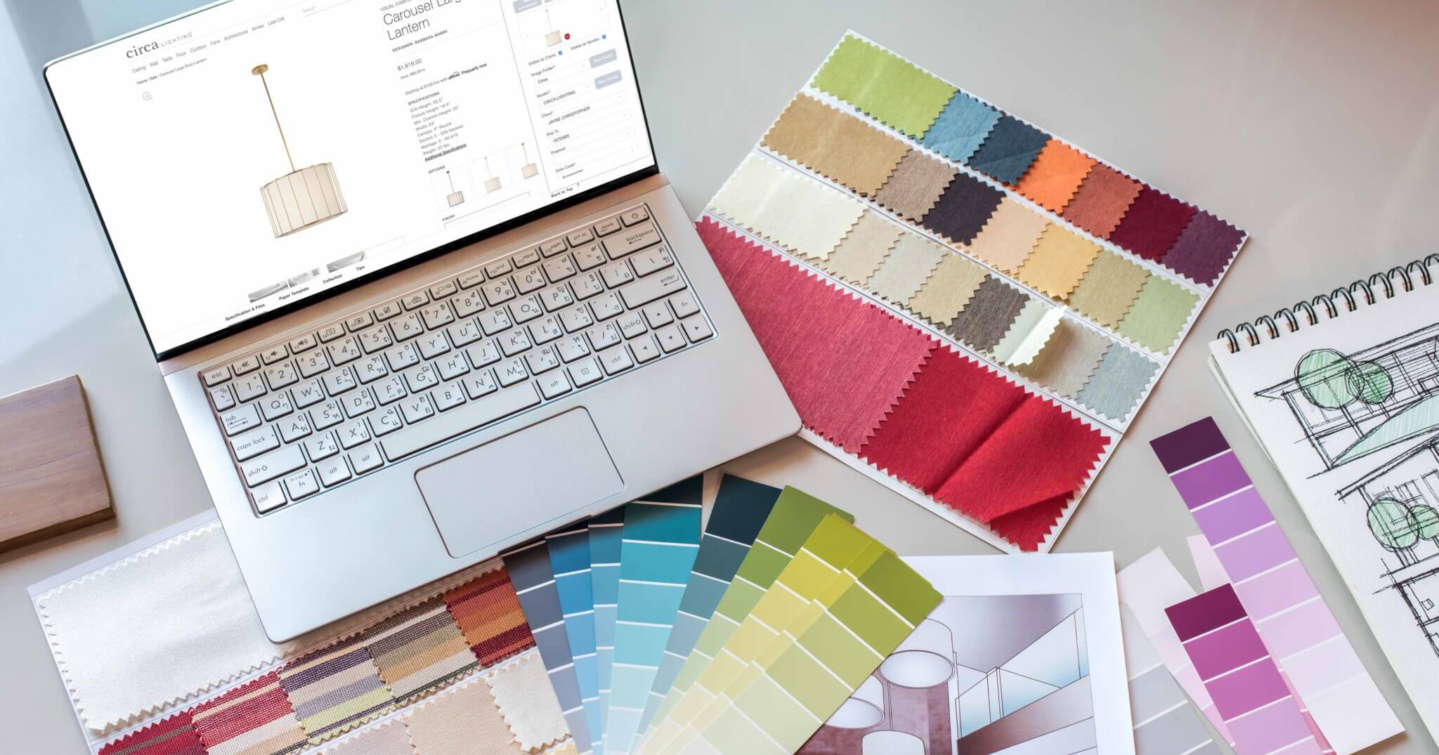 Fabric samples and color palettes
