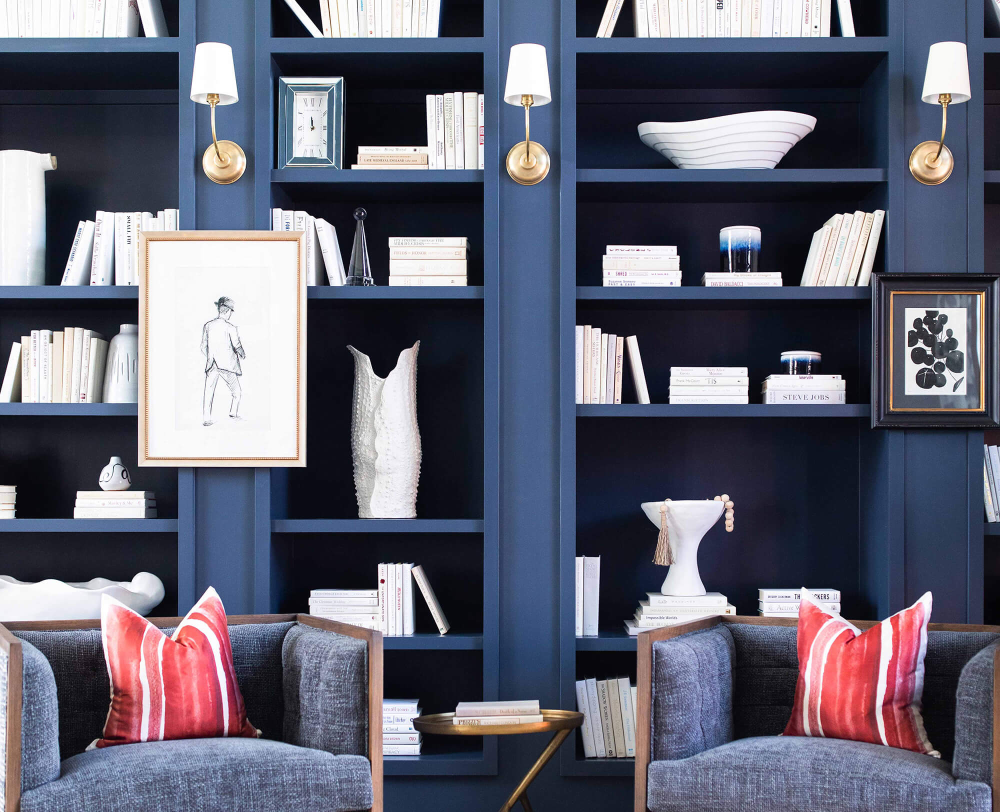 Blue bookcase in the living room