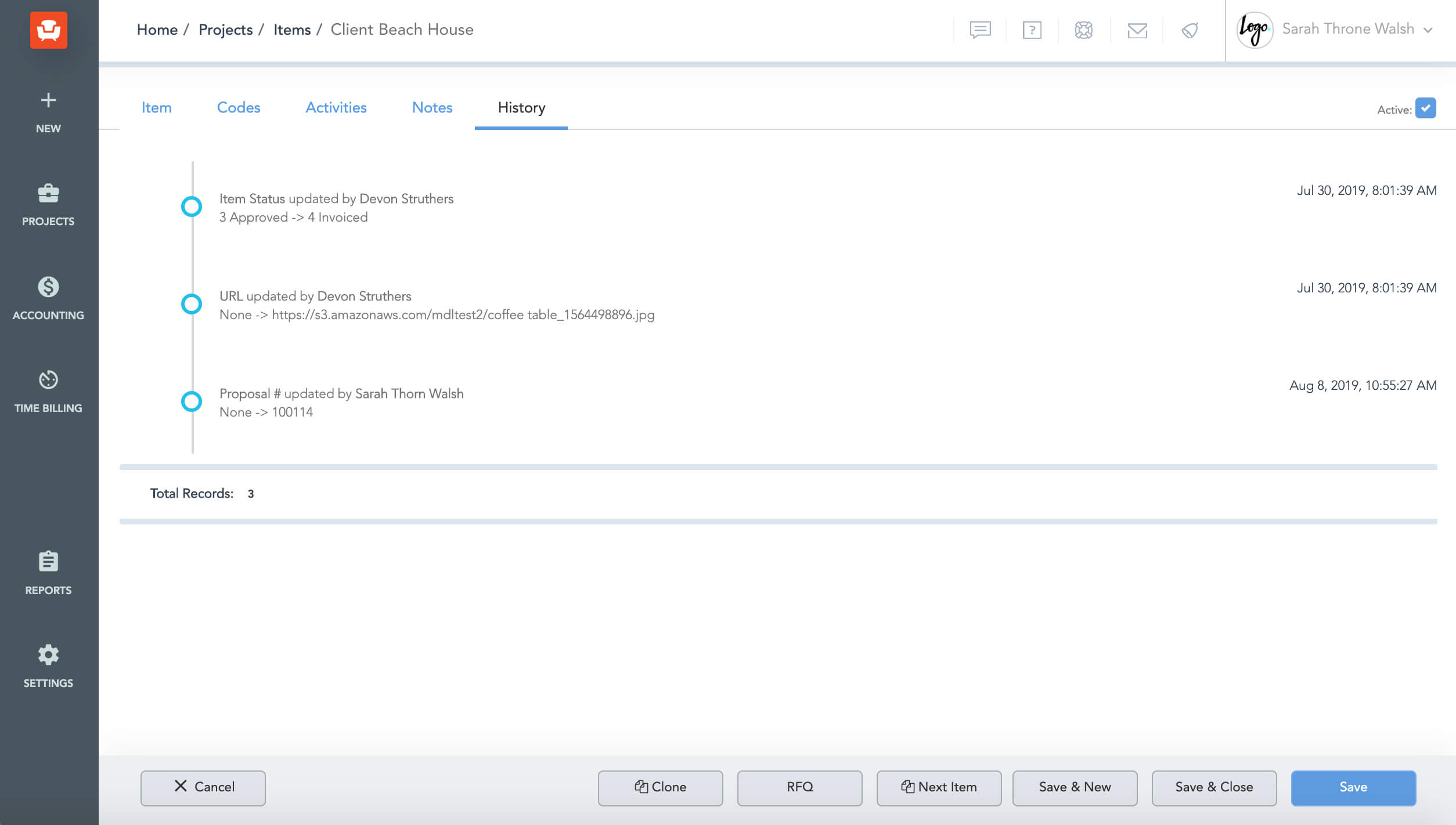 Screenshot from the app