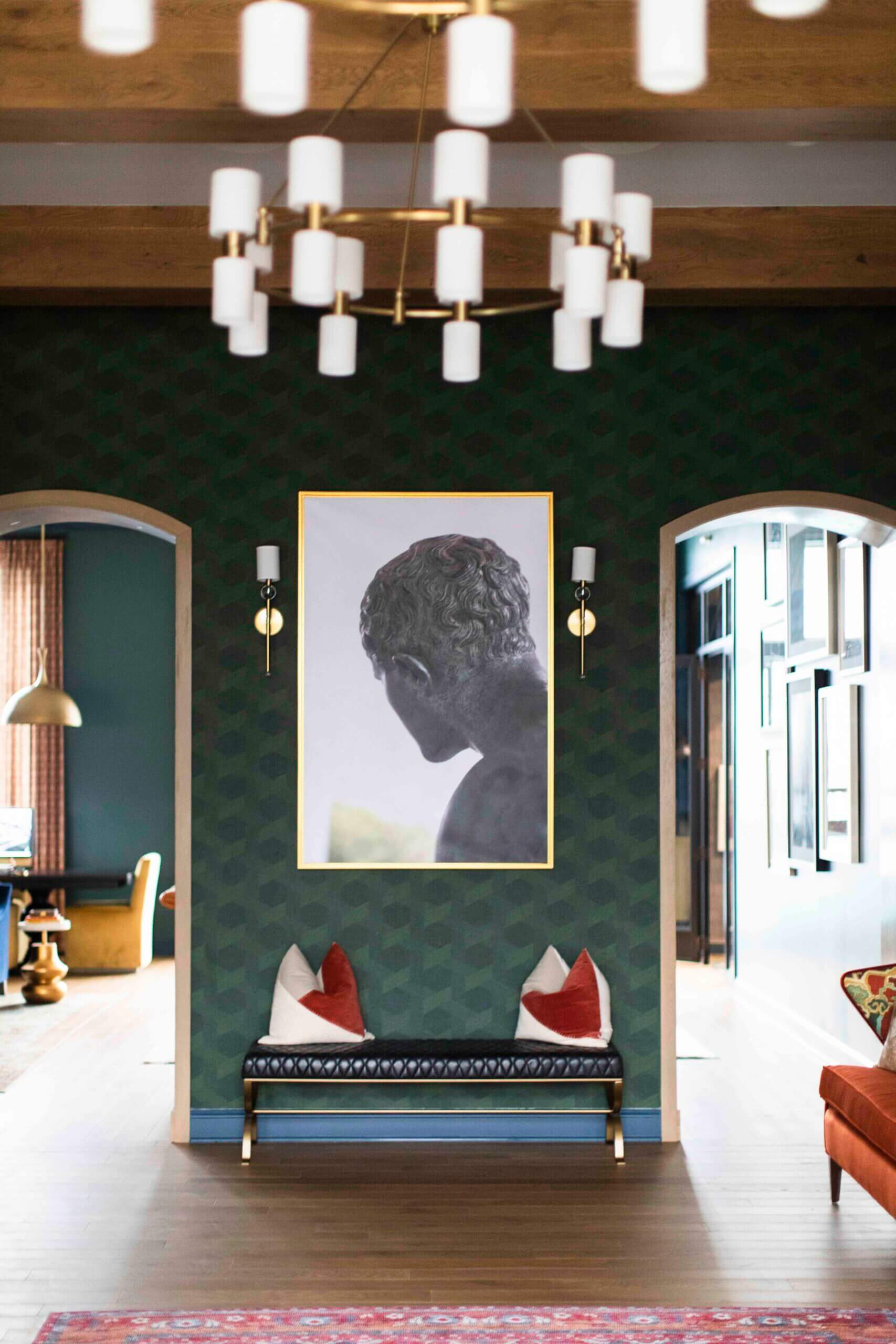 Corridor with dark green walls