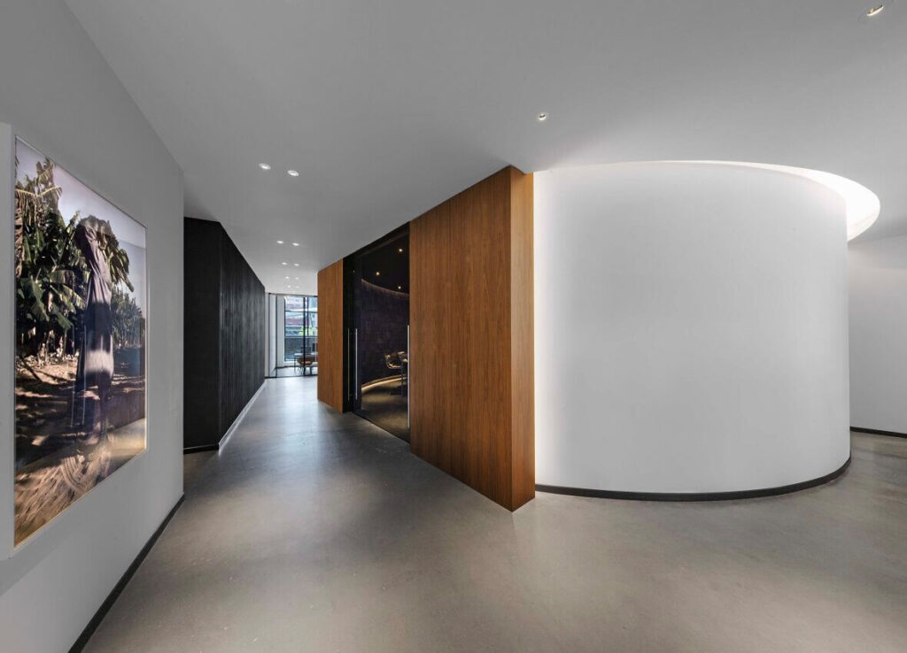 Modern office hall with a rounded wall