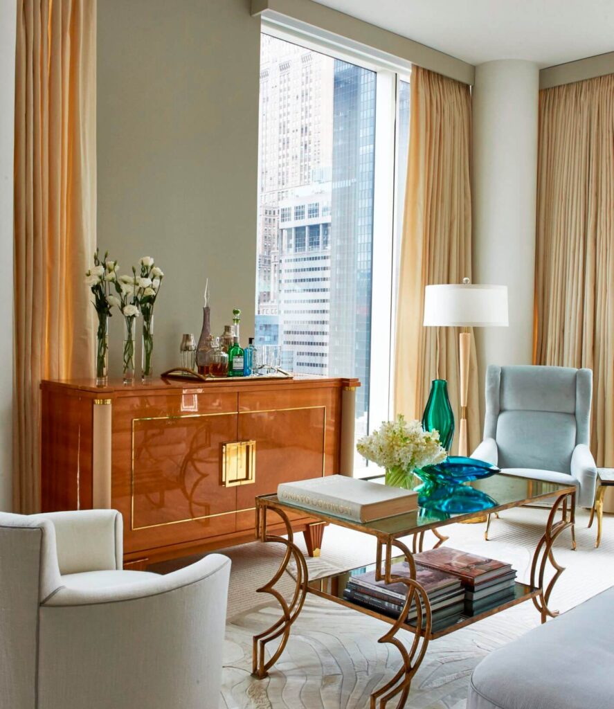 Living room with a large wooden chest of drawers